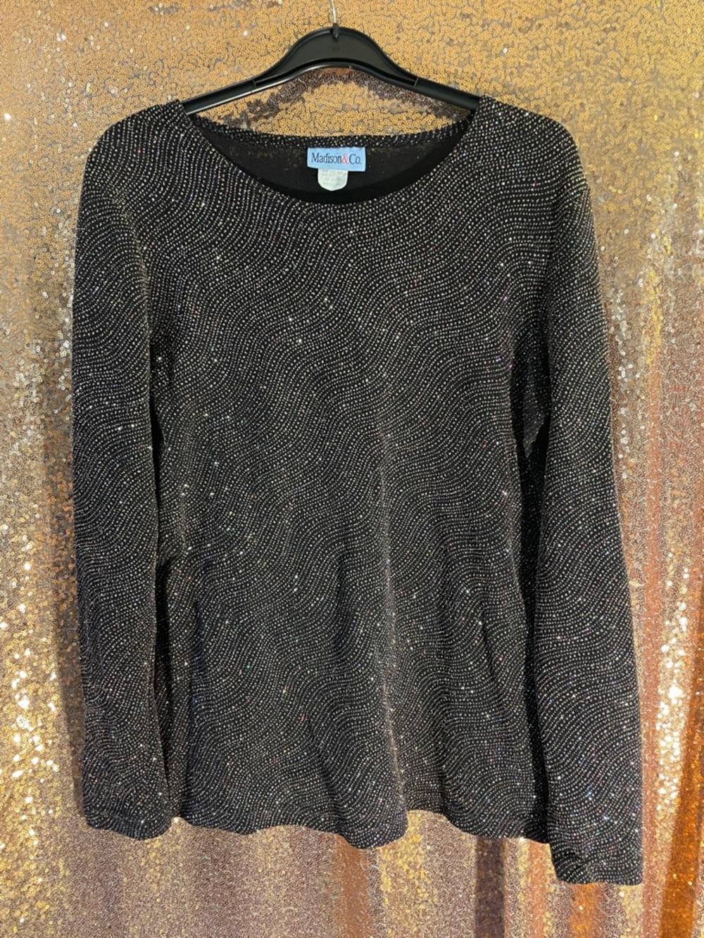 Madison &Co Vintage Black Long Sleeve Sparkle Knit Top